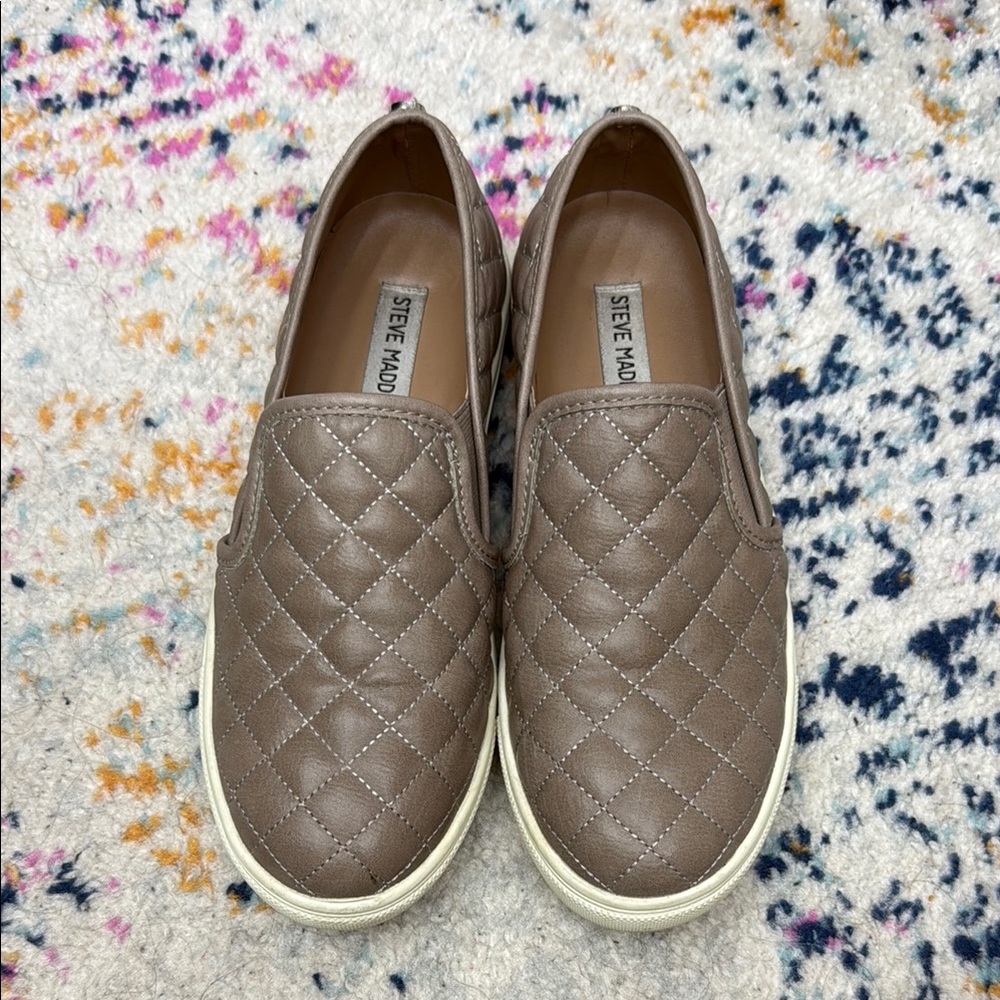 Steve Madden Taupe Quilted Slip-On Shoes